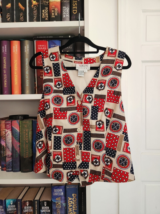 Talbots Jackets & Blazers - Talbots Petites Nautical Print Button-Front Sleeveless Top in Red, Navy & Cream